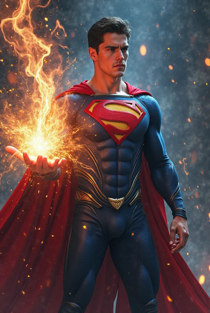 focus body, male superhero with magical abilities, conjuring elements like fire and lightning, emanating an aura of mystique.