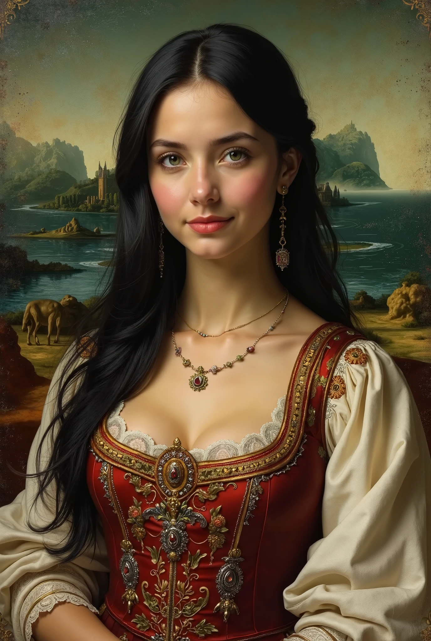 Arafed woman in a red dress with a necklace and a necklace - SeaArt AI
