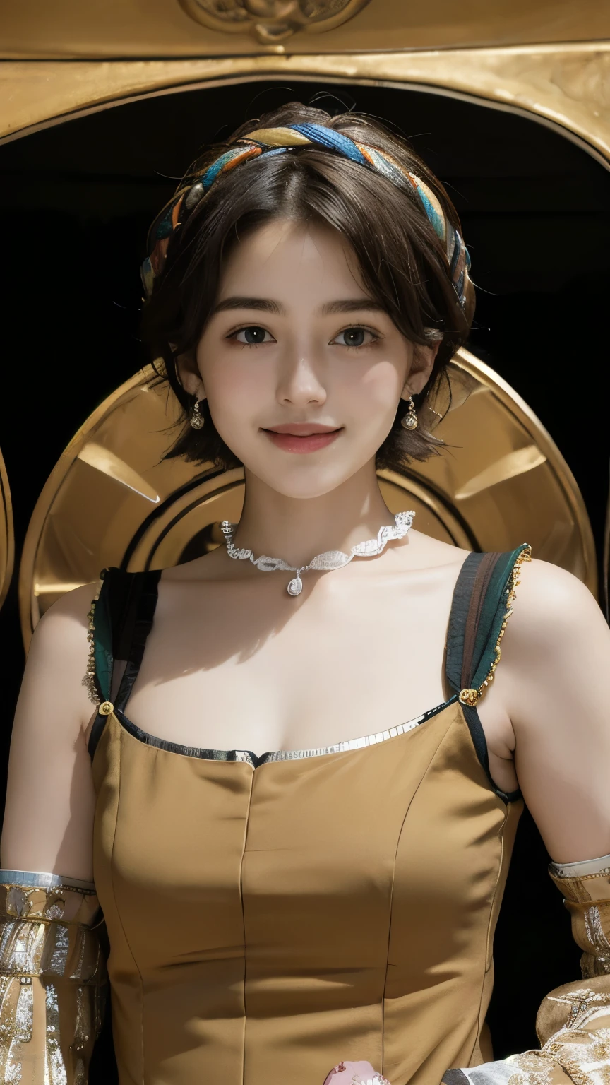 364 (20 year old woman and 20 year old man),(short hair), (high quality photos), (gentle smile), ( colorful costumes ), (Rembrandt painting)
