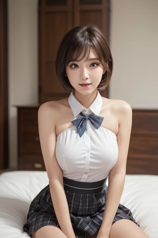 (masterpiece:1.2, Highest quality), (Realistic, photoRealistic:1.4),, 
View your viewers, whole body,, 
1 Girl, Japanese, high school girl, (Bobcut:1.5), Let your hair flutter, (Half Up), bangs, Hair between the eyes, (Slender body:1.3), Large Breasts:0.8, 
Beautiful Hair, Cute face, No makeup, Beautiful attention to detail, Beautiful clavicle, Beautiful body, Beautiful breasts, Beautiful thighs, Beautiful feet, Beautiful fingers, 
(Beautiful views), , School,
((Collared short-sleeved shirt, White shirt, , Grey plaid pleated skirt, Blue checked bow tie)), (show off Panties:1.5),(White lace panties), 
((Are standing), (Lift up your skirt:1.5), (Grab the hem of the skirt:1.5),(Showing panties:1.5)), 
blush, ,From below,From below