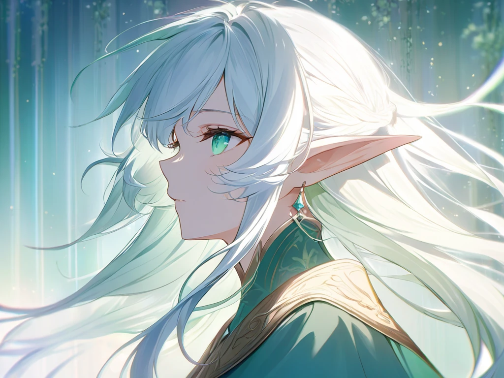Elf Profile Animation Elf ears, white hair, Blue-green eye, ANIME STYLE, profile - SeaArt AI
