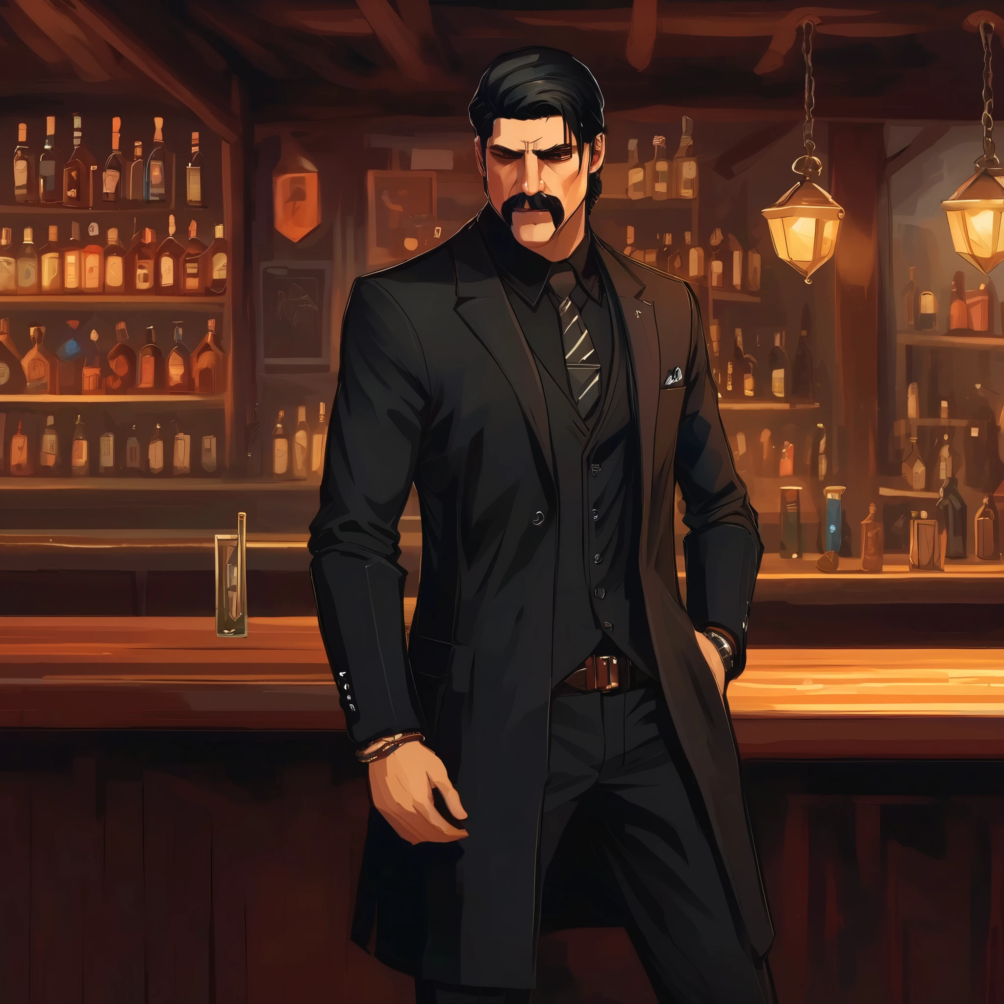 score_9, score_8_up, score_7_up, 1 boy, (((bar, night clun))), bodyguard, standing, the Nahualli , Serious, dangerous man, elegant, elegant, He's a gangster, (((black coat, long coat, black suit))), ((( realistic , Detailed , photo realistic ))), (((close up, de cerca)))