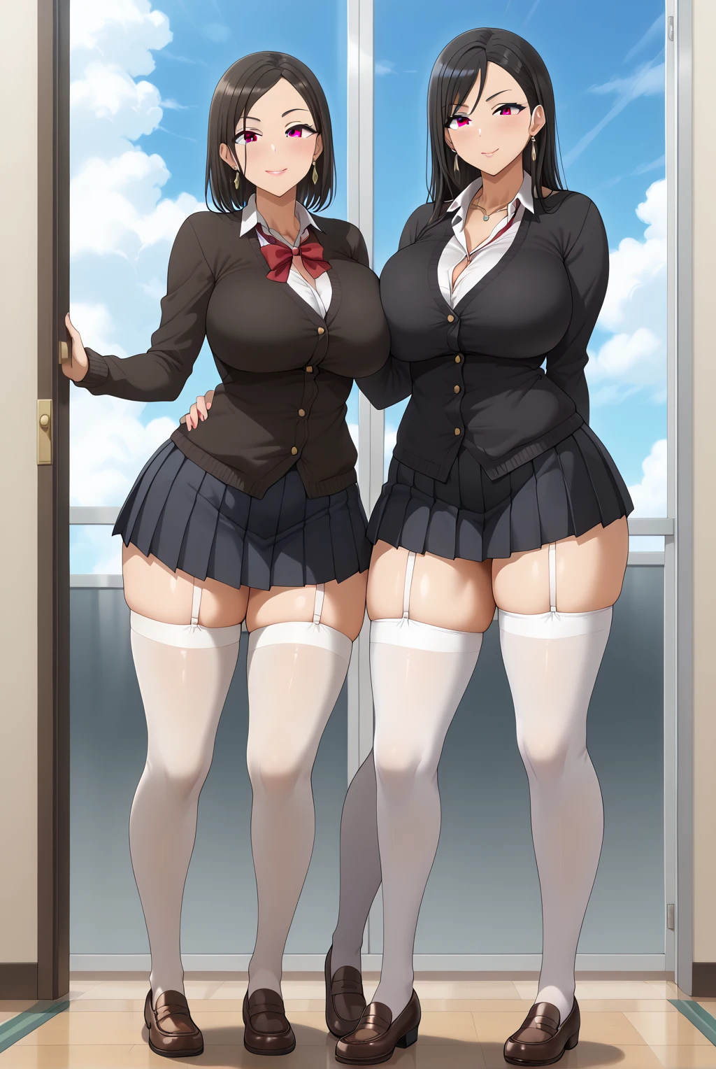 (Cute eyes:1.2), (Colorful eyes:1.2),(Beautiful Eyes:1.2), Highest quality,wonderful,finely,Highly detailed CG Unity 8k wallpaper, (The three of them lined up and hugged:1.2),(Three people with different physiques:1.3), (Three Girls, Sailor suit,  Dressed), (Huge Tits:1.3), (Open your mouth:1.1),(White knee socks:1.4),(Plump thighs:1.5),(Waistline:1.2),(同じSailor suit:1.4),(From behind:1.2),(Beautiful eyes:1.2),(Different hairstyle),(All three have different eye colors:1.2),(All three have different skin colors:1.2),(Don't wear skirts:1.3)