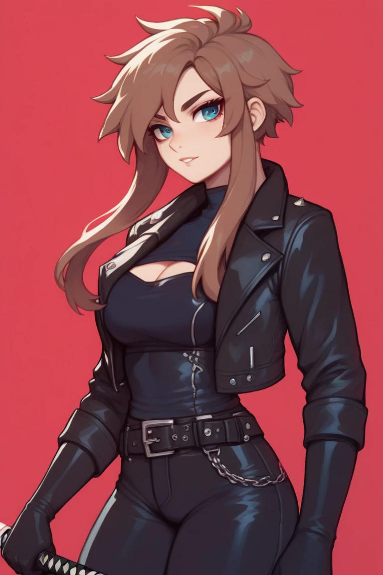 absurdres, high quality, masterpiece, very awa, Akaburstyle, 1girl, solo, long hair, breasts, looking at viewer, blush, skirt, large breasts, brown hair, shirt, hair ornament, thighhighs, gloves, navel, cleavage, brown eyes, jewelry, cowboy shot, pleated skirt, choker, midriff, fingerless gloves, necklace, collar, crop top, torn clothes, plaid, tattoo, plaid skirt, piercing, green skirt, fishnets, navel piercing, torn shirt, gothic, Hermione Granger, brick wall background <lora:Akabur_IllustriousV1:0.90>