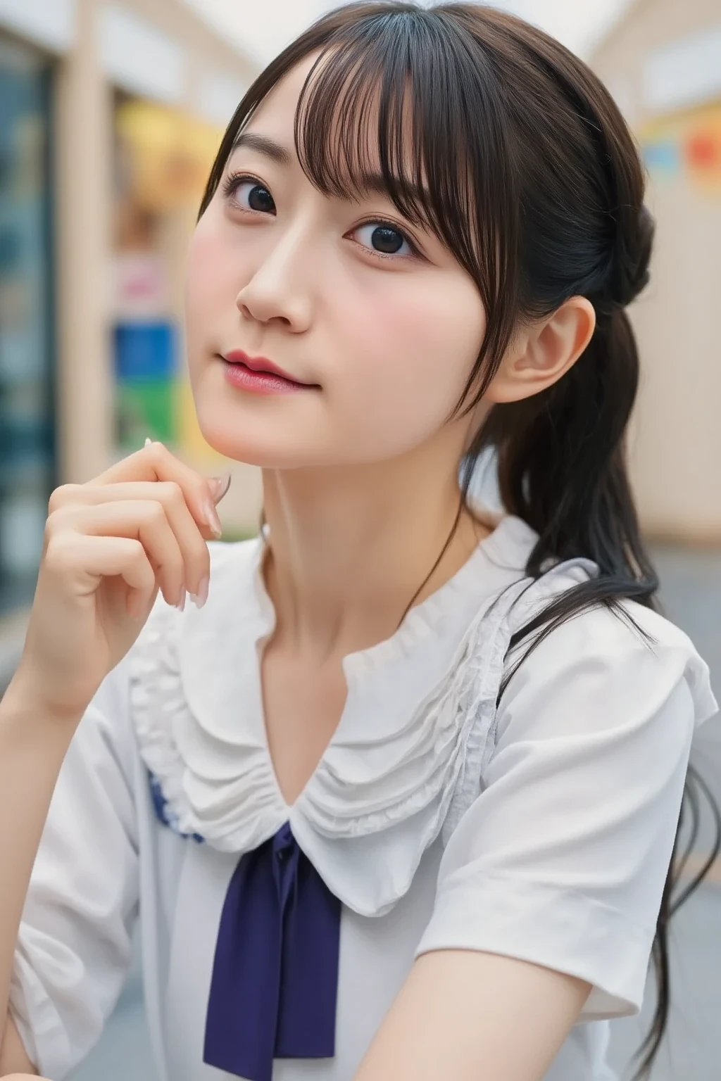 there is a young girl sitting at a desk writing on a piece of paper, young cute wan asian face, young and cute girl, young adorable korean face, young asian girl, korean girl, girl cute-fine-face, a cute young woman, a young asian woman, beautiful young korean woman, cute young woman, jaeyeon nam, gorgeous young korean woman