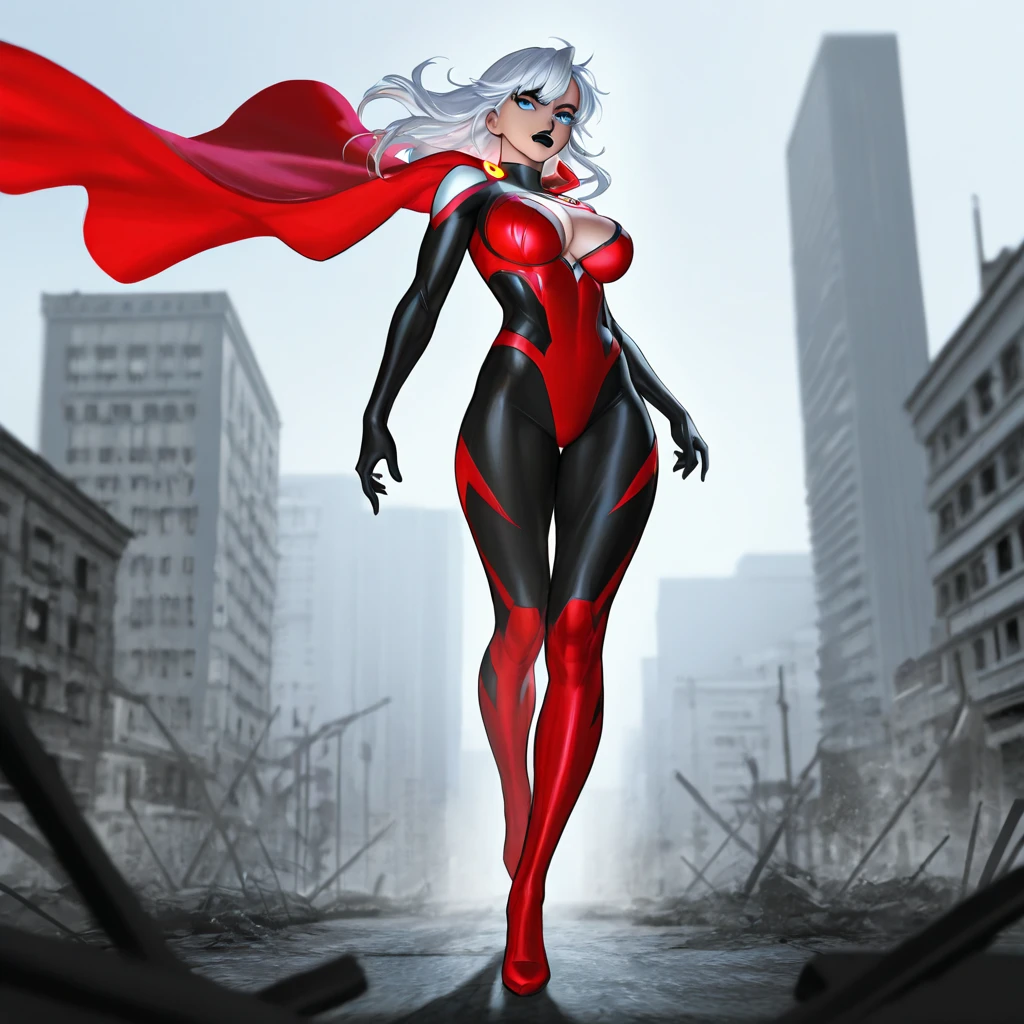 (masterpiece, best quality), a woman standing in a dark alley casting magic low kick, grin , upper cut, <lora:BisonFemaleLoRA:0.45> woman with white hair red outfit and military cap, purple magic, cape<lora:add_detail:1>,