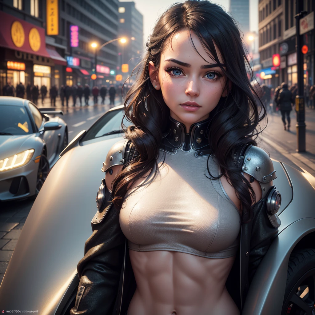 A scene on an alien-filled space base with a beautiful young girl: "It creates a vibrant visual representation of a stunning young woman on a bustling space station. This captivating figure features deep, mesmerizing blue eyes that reflect the infinite expanse of space. Her black hair The loose suit shines with a touch of stellar light, framing her perfect figure. She is adorned in a sleek and modern space suit that accentuates her curves and complements her beauty. The design of the space suit exudes confidence and style. The space station around her is filled with a lively crowd of astronauts and aliens of all kinds. The atmosphere is filled with the sounds of laughter, crashing waves and the joyful energy of a day's work in space. Capture the essence of starlit leisure and charm of this beautiful 20-year-old woman against the backdrop of a lively space base scene." Super detailed, super realistic photographic cinematic image, 8k HDR super high quality image, ultra high resolution, superior quality, masterpiece, perfect Limbs, perfect anatomy, sexy muscular: 1.2, big legs, long ear, beautiful smile, smug face, accentuated breasts