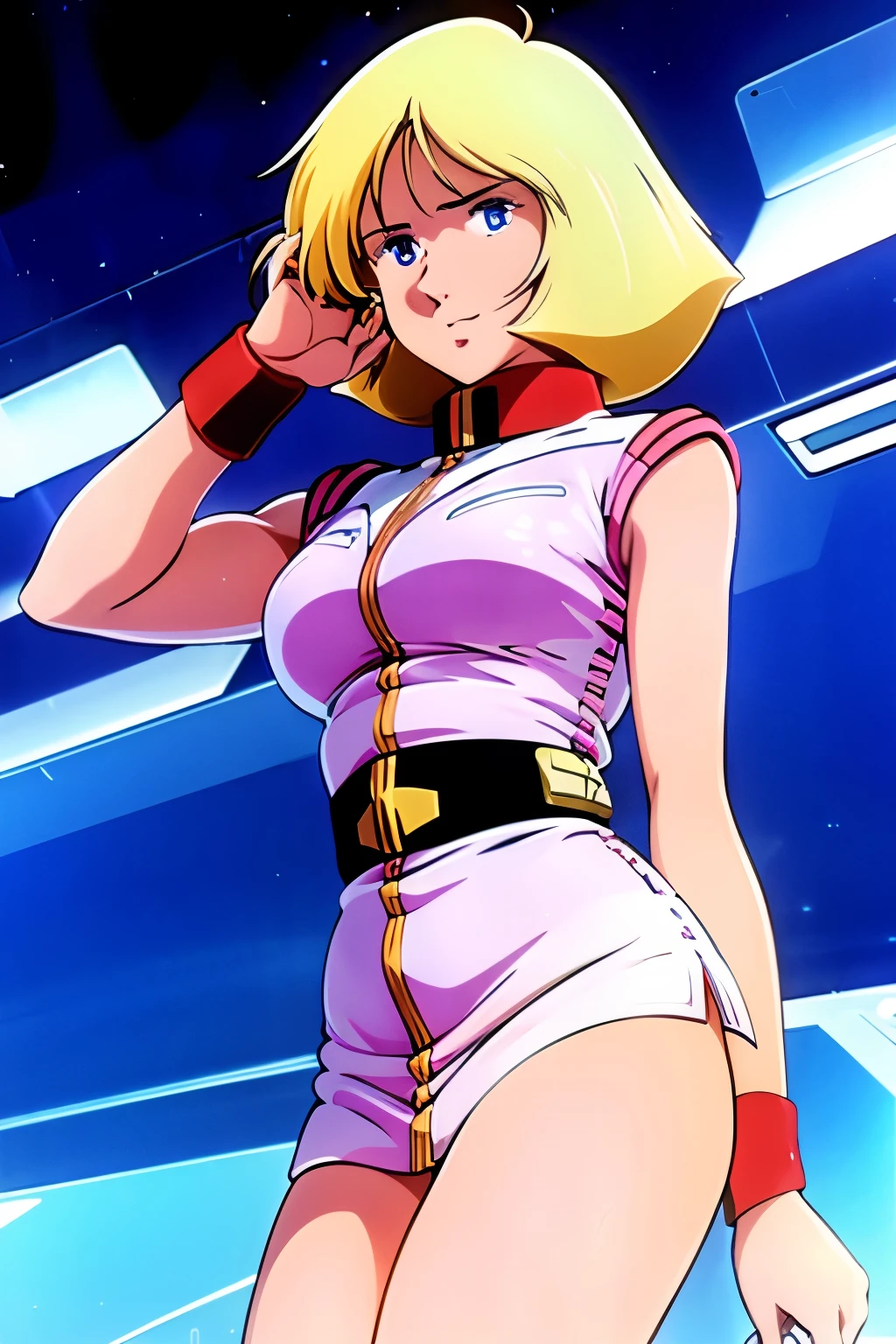 ((highest quality)),miniskirt、 white panties((masterpiece)), ( details), 1 girl, sexy,Michal Ratkie、Space Century Federation Force uniforms³、miniskirt、white panties
