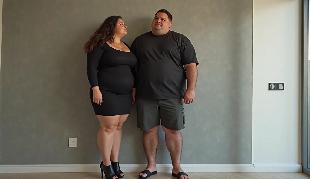 a big belly man and a big belly woman, full body shot