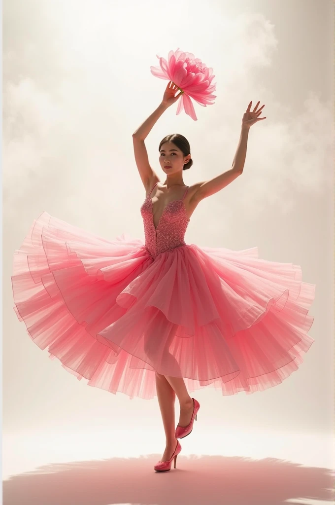 ((Full body)), (((perfect anatomy))),(((Ulzan 6500))),Dynamic portraits、Capture a beautiful Japanese ballet dancer in the middle of a leap, Frozen in breathtaking moments of elegance and elegance. The subject's graceful poses and flowing outfits、It is accentuated by dynamic lighting and particle effects. The style of the photo is、It resembles an ethereal watercolor painting, Emphasis on fluidity and beauty. Camera parameters: Nikon Z6, f/1.4 apertures, ISO320, shutter speed 1/500,8k highest quality,