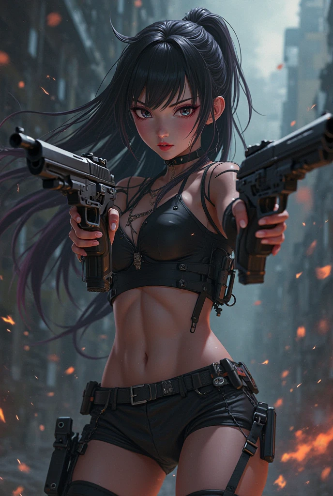 close de uma guerreira mulher de 35 anos musculosa quase nua no estilo Simon Bisley para a capa da revista Heavy Metal, cabelo metade preto metade branco, Minimum clothing, Roupas curtas, (((mulher))), (((melhor qualidade))), (((obra prima))), (((adulta))), Uma guerreira mulher de 35 anos com corpo perfeito, Brooklyn Gladiators, hand with steel gloves and metal tips, (( under boobs )), (( Tiny thong )), quase nua no estilo selvagem urbano de Simon Bisley para a capa da revista 2000 A.D., cabelo curto desalinhado, Minimum clothing, arm with heavy metal protection full of tips, tatuagem tribal, estrelas de 5 pontas, (((corpo inteiro))), cabelo preto curto com franja branca cobrindo a testa