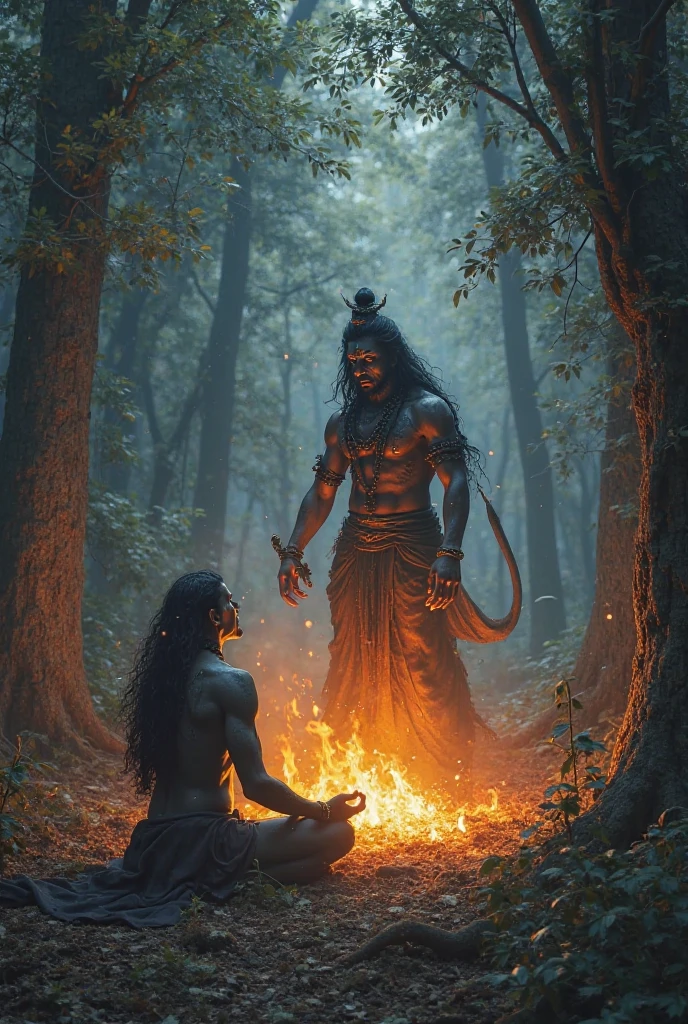 यमराज का फंदा शिवलिंग के चारों ओर लिपटता हुआ, जबकि मार्कण्डेय शिवलिंग से चिपके हुए हैं।