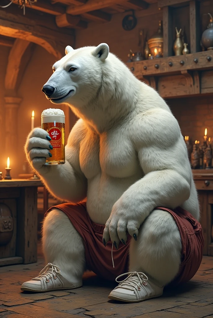 lucusold, lanxus, a man with a huge belly, furry white bear, polar bear, fat ripped:1.2, chubby, more chubby, smile, sitting in front house, Atlantic, snow, beer, muacular, pectoral, holding beer, thicc, lowres, giant and fat, danbooru and artstation, heavy detailed, insanely inflated hips, topless, shorts, proportionally arms, fluffy chest, commission for high res, detailed but rough, semirealistic:1.3