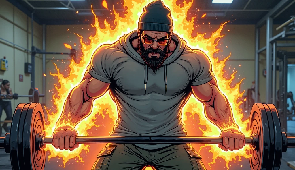 ((best quality)), ((masterpiece)), (detailed), (black skin), ((male)), ((black hair)), ((short hair)) ((grey shirt)), cave worker, brown eyes, pokeball, cowboy shot, (short hair), (strong male), big arms, big beard