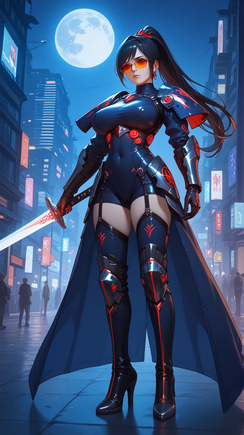 (high-res, vivid colors),araffe dressed in a black suit holding a sword and a sword, cyborg samurai, cyber japan samurai armor, cyberpunk samurai, very beautiful cyberpunk samurai, full samurai armor spiderman, bio - mechanical ninja samurai, portrait of a cyberpunk samurai, cyber japan style armor, cyber japan armor, celtic and cyberpunk armor, black bull samurai, intricate assasin mecha armor