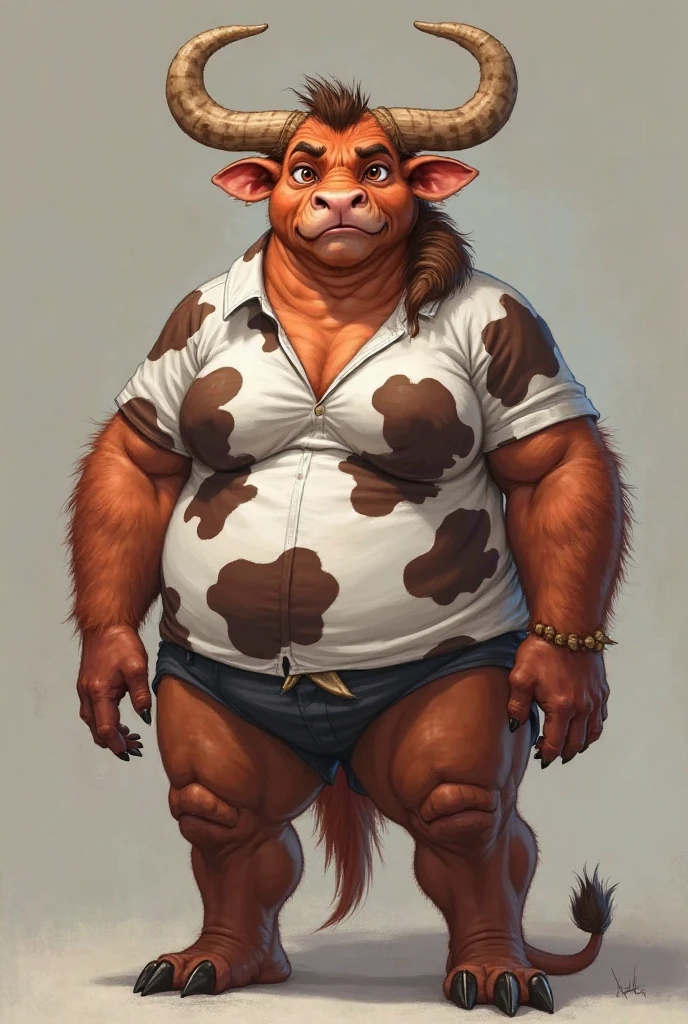 quarter view, close up view, wet, sweating, solo, (ultra detailed), a beautiful and detailed full size portrait of a female gray bovid, bovine, spanish fighting bull, ((18 yearls old)), bedroom eyes, voluptuous, looking at viewer, detailed eyes, big body, curvy_figure, cleavage, voluptuous, sexy body, (wide body). goddess, kenket, Ross Tran,ruan jia, vip, trending on artstation,foxovh, cenematic lighting, big , big , big , full body, ((feets visible)), (((open shirt, nipple outline, blue pants, seductive, pose, serious, covering, front view, standing)) smile, blush, raining outside, dirt ground, little rocks, fenced around, fence wall, inside old medieval cabin, trees,