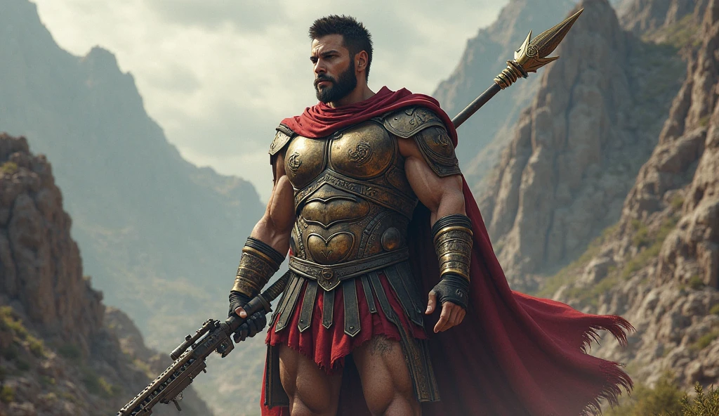 (Masterpiece) Detailed, intricate, epic fantasy, colorful, full body, slight angle, man, 50 years old, in EmotionScape style, very hulking, brawny, fitted, ankle wraps, very hairy hot torso, big strong hands, fine detailed, running, intense action, dynamic juxtaposition, skimpy revealing slavery outfit, receding hairline, smirk, gladiator, with a sword, blades, big ancient city on fire in the background, heavy rain, smoggy, pointing away, depth of field, particle effects, high quality shadows, intense action, aggressive digital illustrations, emotive landscapes,
