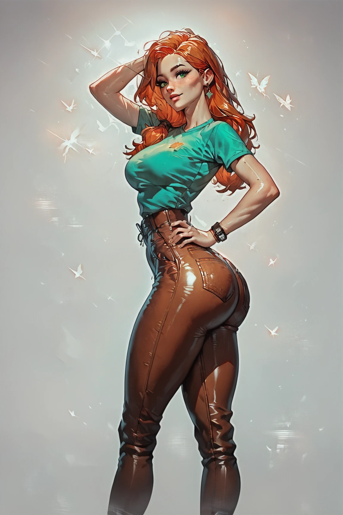 Gianna Michaels, Female original character reference sheet adoptable, redhead, green eyes,