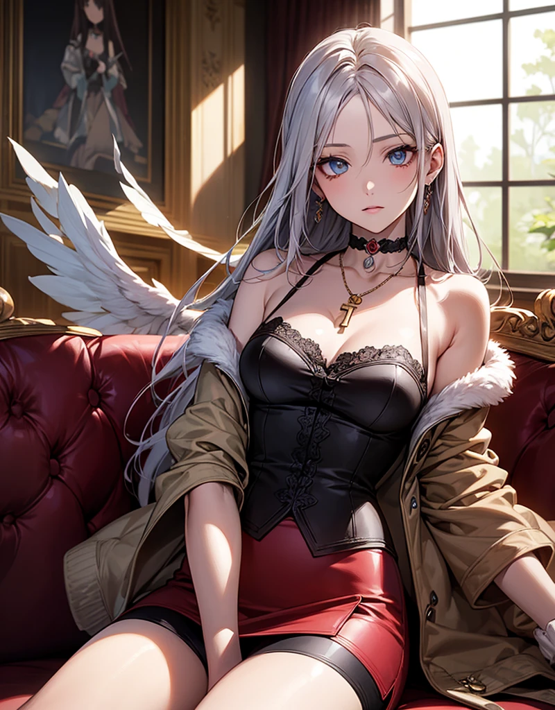 1 year old toddler with snow white hair, deep blue eyes, beautiful detailed eyes,beautiful detailed lips,extremely detailed eyes and face,longeyelashes, angelic face, ethereal, crowned as the king of hearts, wearing a royal red velvet cloak, (best quality,4k,8k,highres,masterpiece:1.2),ultra-detailed,(realistic,photorealistic,photo-realistic:1.37),digital painting, intricate details, soft lighting, warm color tones, dramatic lighting