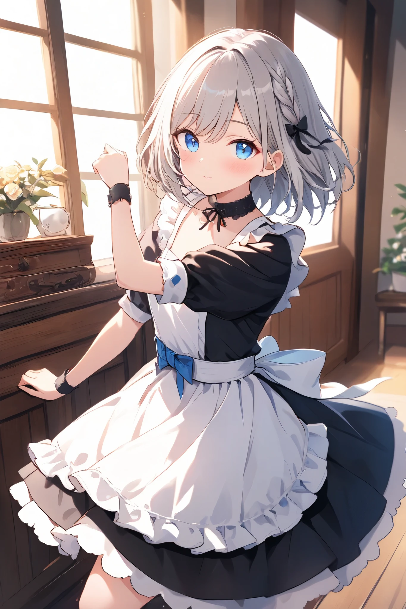 (High resolution:1.2), Absurd, (Highest quality:1.2), Highest quality, break
(Detailed face,1.2), Perfect Face, (Detailed eyes:1.2), Glowing Eyes, break
(Smooth Skin:1.2), Glowing Skin, break
1girl, alone, break
izayoi Sakuya, sakuya1, break
maid, View your viewers, thin, break
grey hair, Low Twin Blade, short hair, Hair between the eyes, blue eyes, Maid's Headdress, break
small breasts, Thighs, break
frilled dress, Made Upon, Frill apron, Waist apron, puffy short sleeve, Green ribbon, Thighsストラップ, garter belt, Wrist cuff, break
standing, Skirt Lift, break
in room, break
seductive smile