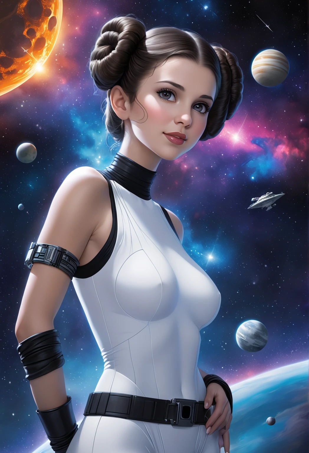 score_9, score_8_up, score_7_up, score_6_up, score_5_up, score_4_up, realistic style, photo, photorealistic, high detail, star wars style photo, princess leia photo, sexy dress, cleavage, posing on space station, looking at viewer, tag1, tag2