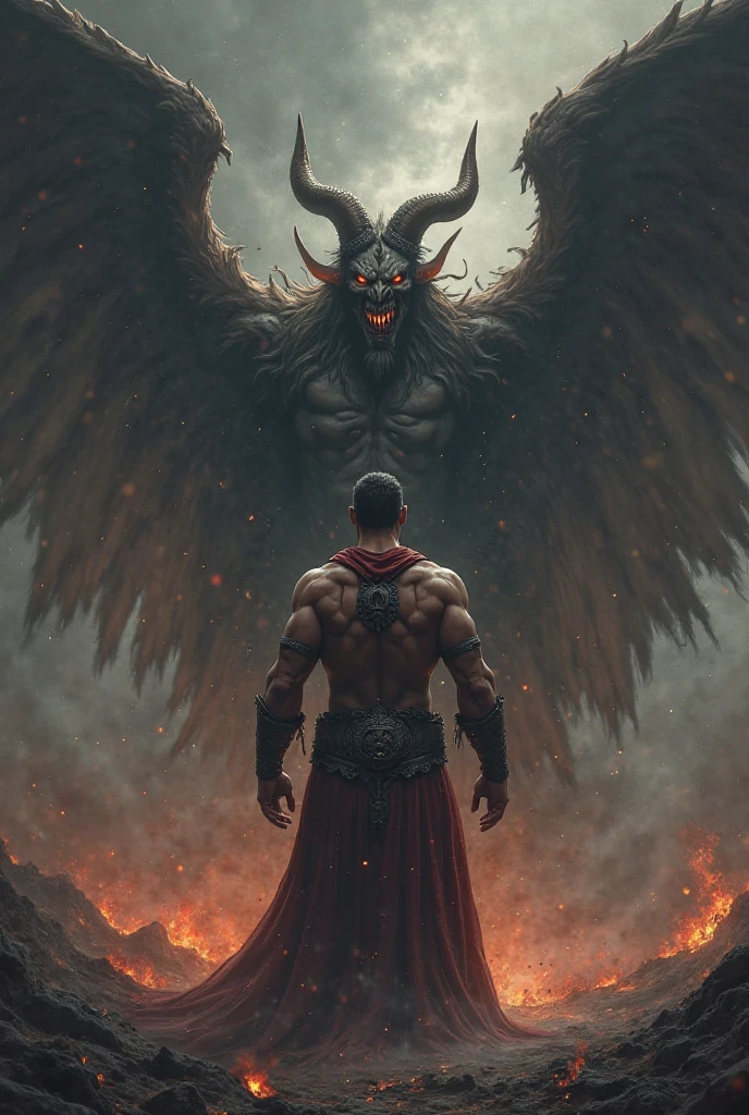 The rapper from Canserbero with his tattoo (All we need is love) on the left arm vs lucifer in hell