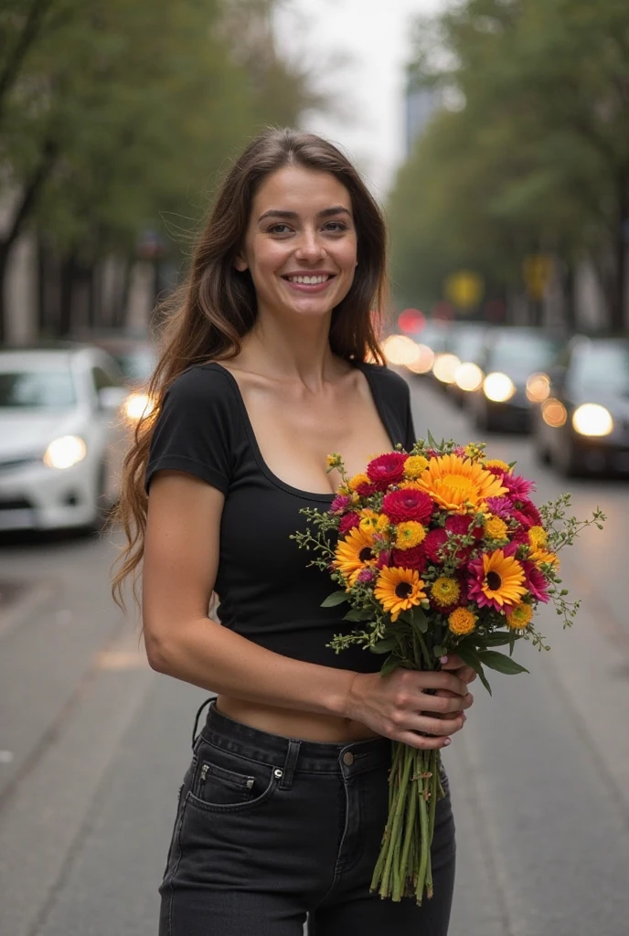 2 girls, Brunette instagram influencers, in sexy white satin and lace bikini with a white over shirt, flirty smile, shy look, brushing hair back, in field of flowers with cloudy sky, brunette, 21 years old, nice curves, sexy pose