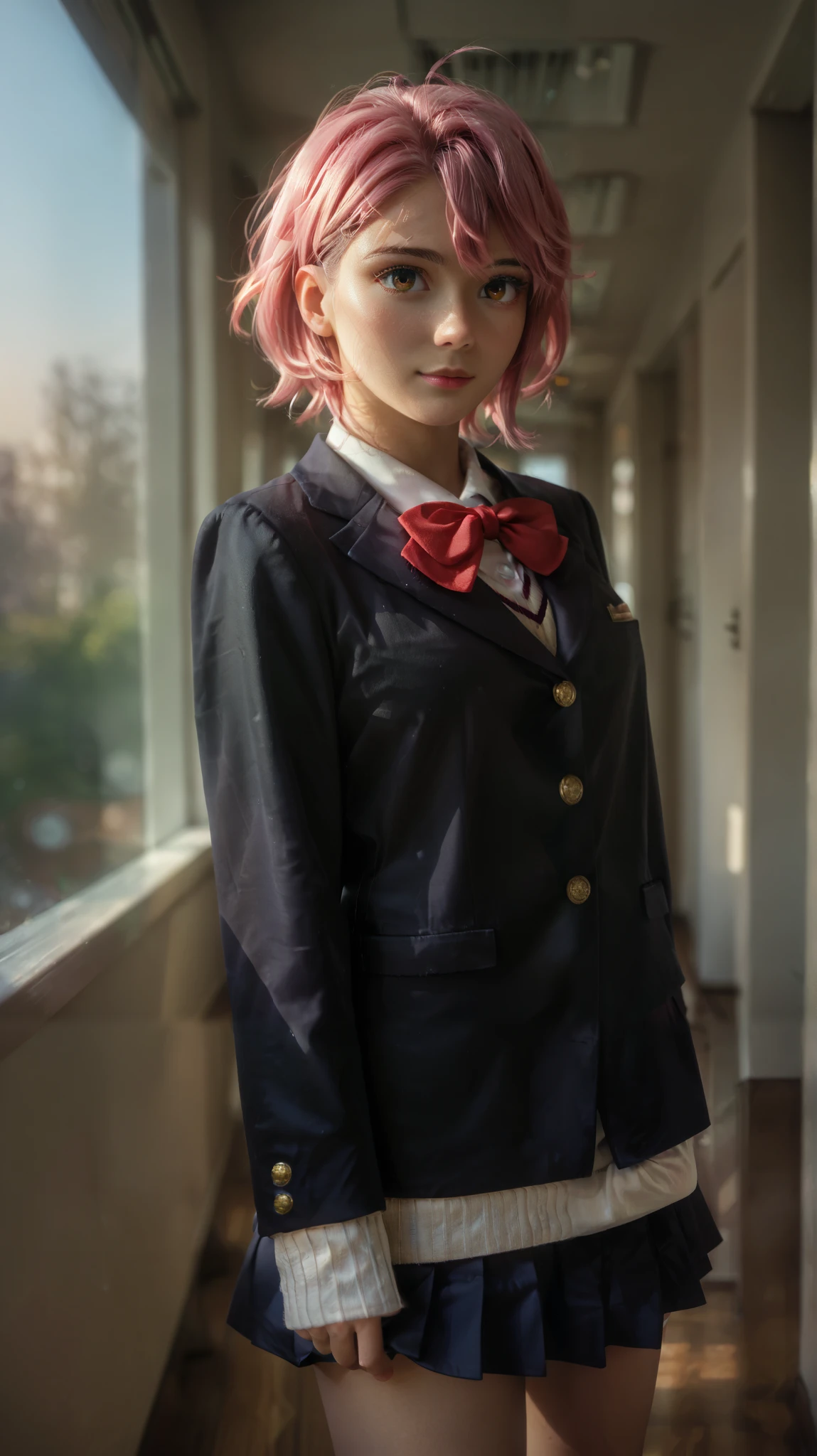 masterpiece, best quality, high quality, 1girl, solo, looking at viewer, gowther_nanatsu_no_taizai, glasses, pink hair, yellow eyes
