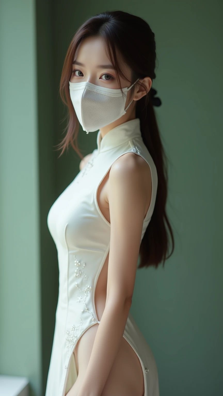 Cartoon photo of woman in beautiful white costume、Hot insect humanoid female、Guyver Style、Full Face Mask Cell Shade Adult Animation、Alien Queen、