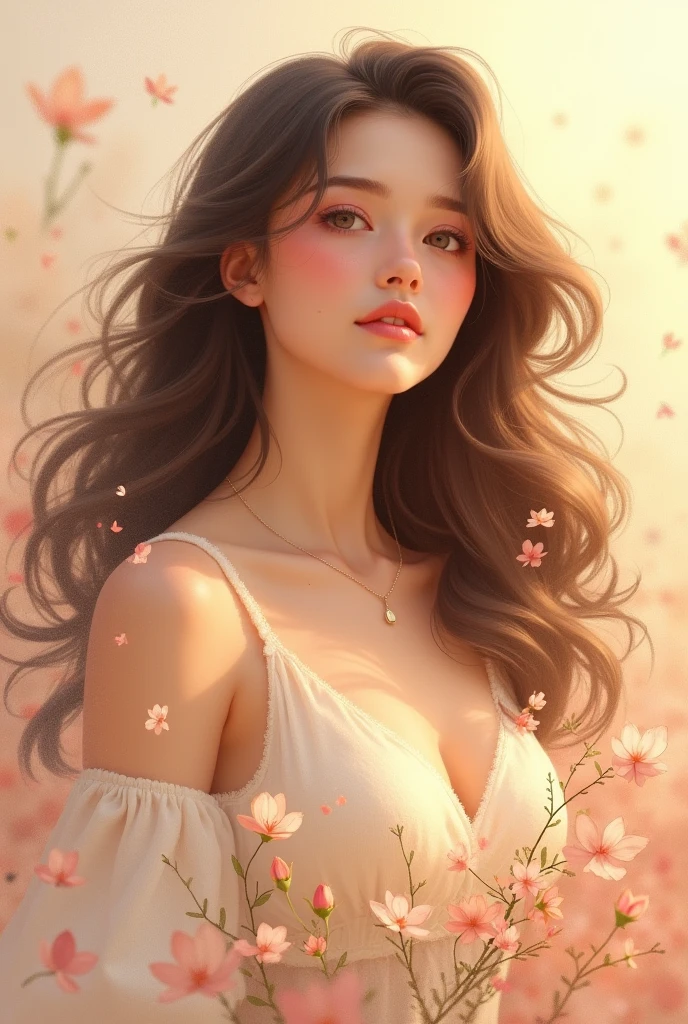 •	FEMME, Mirela Anton art Style, artistic, Soft color palette, windblown flowers, Sparkle, magical photography, Soft smooth lighting, Light background, realistic photo, super detailed, 4k, High resolution, super fine sharp, High quality, Unique, with no text, watermark, poorly drawn hands, poorly drawn feet, poorly drawn face, out of frame, mutation, mutated, extra limbs, extra legs, grainy, extra arms, disfigured, deformed, cross-eye, body out of frame, blurry, blurred, bad art, bad anatomy, Poorly drawn, Long neck, Long face, Long body, Double head, Beautiful colors, 3d rendered, Alphonse Mucha, Ross Tran, stanley artgerm lau