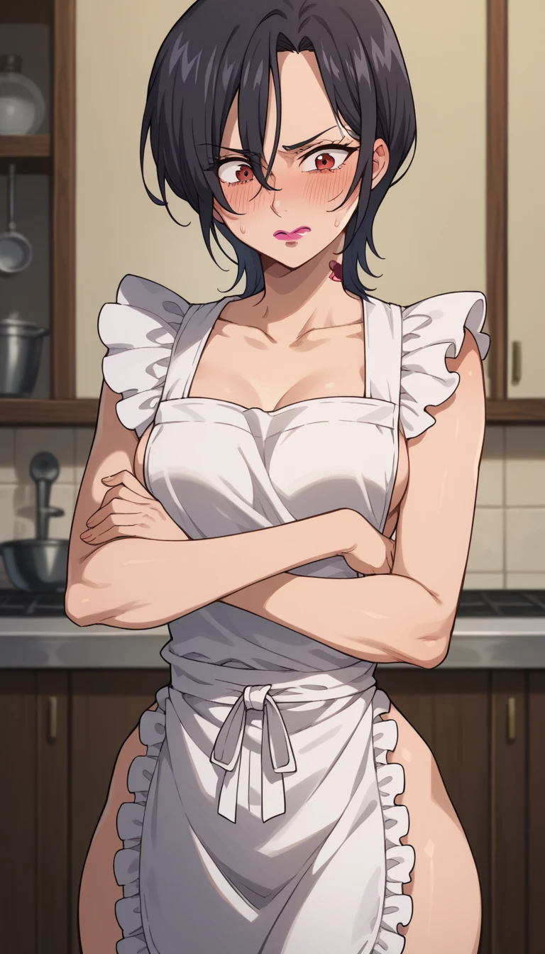 pixel-Komi-Shuuko, 1girl, solo, busty, naked apron, apronmasterpiece, best quality