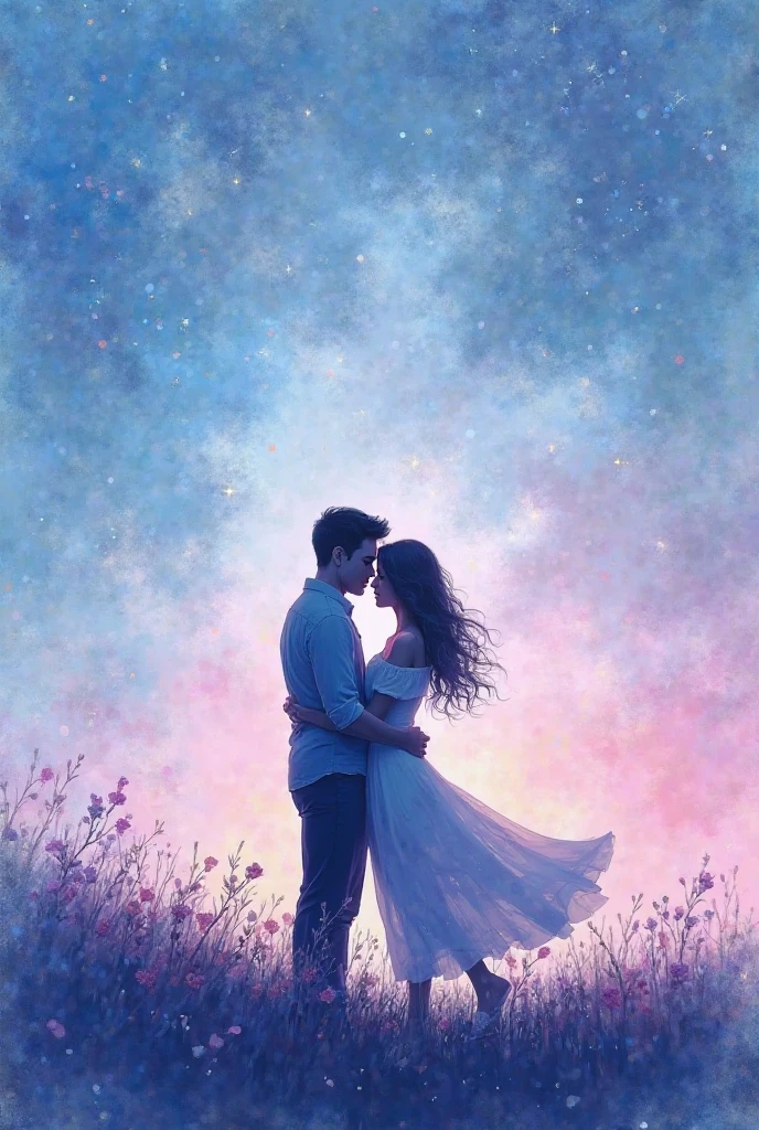 Blue background with hearts star for couple