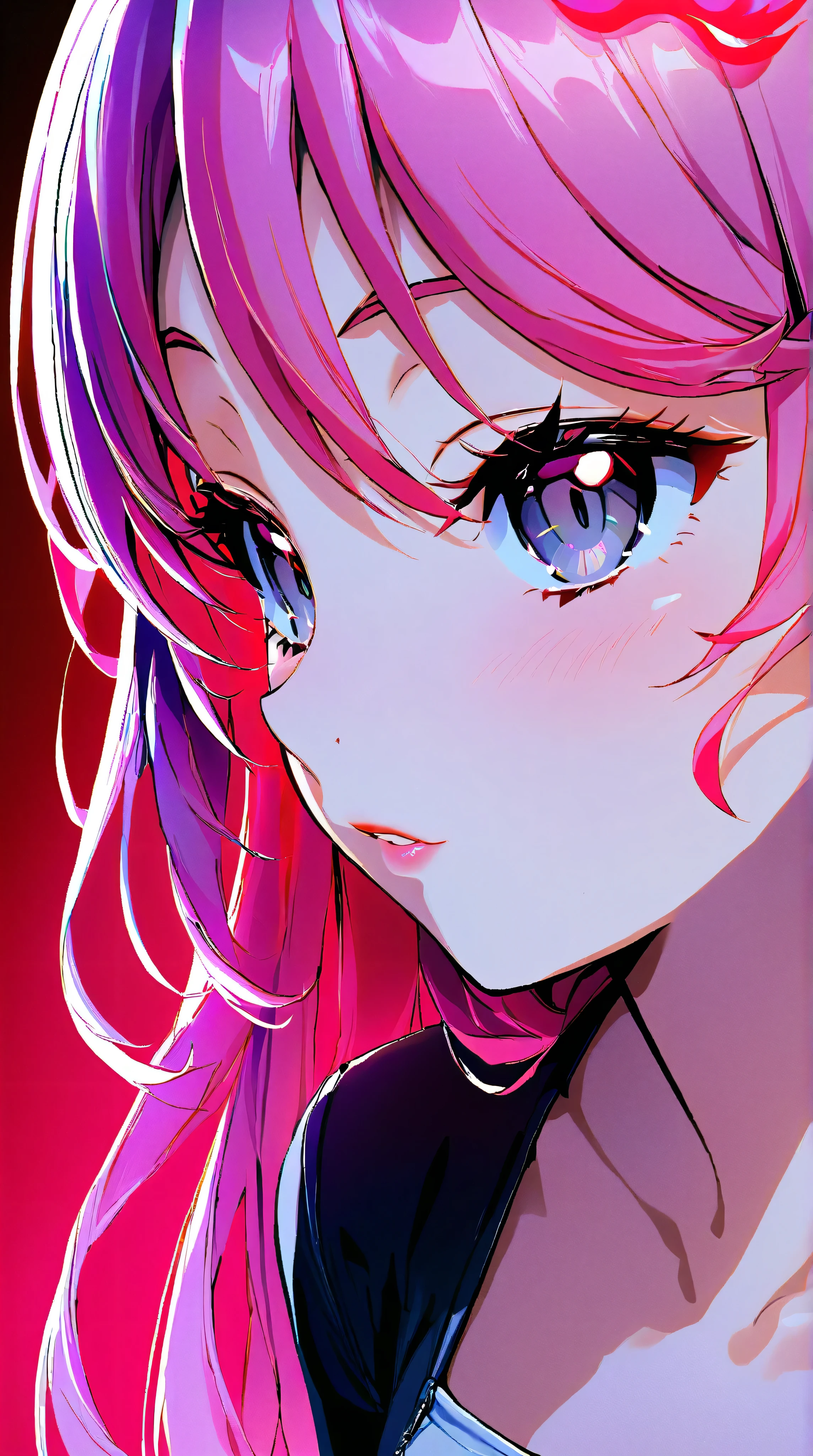 Woman, with very long curly red hair, with gray eyes, she is wearing a tube top and jeans, wears hair decoration, has big , she has pretty pink lips, shiny skin, jewelry, shiny skin, big breasts, cleavage, no background, blue background, red background, sexy, submissive, shy, heavy blushing,