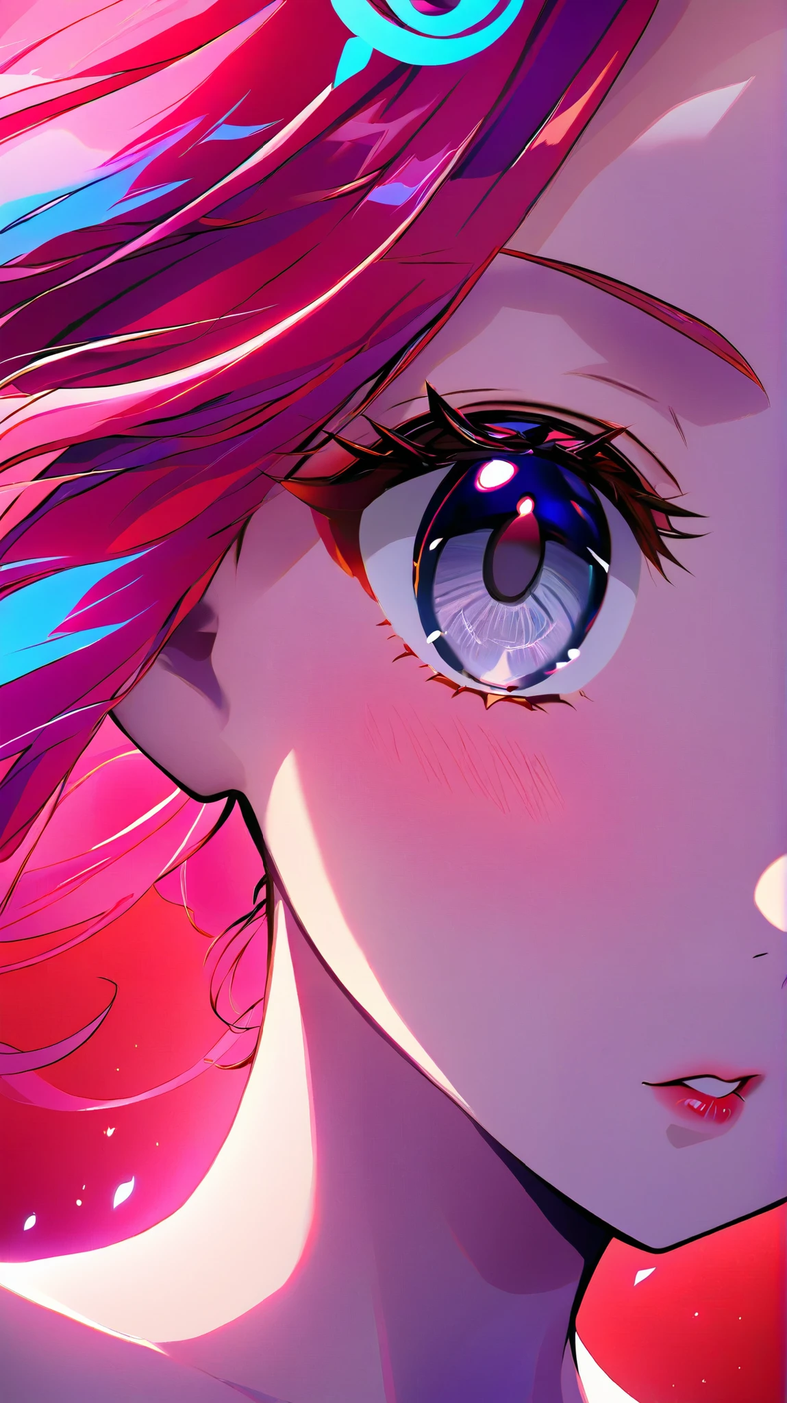 Woman, with very long curly red hair, with gray eyes, she is wearing a tube top and jeans, wears hair decoration, has big , she has pretty pink lips, shiny skin, jewelry, shiny skin, big breasts, cleavage, no background, blue background, red background, sexy, submissive, shy, heavy blushing,