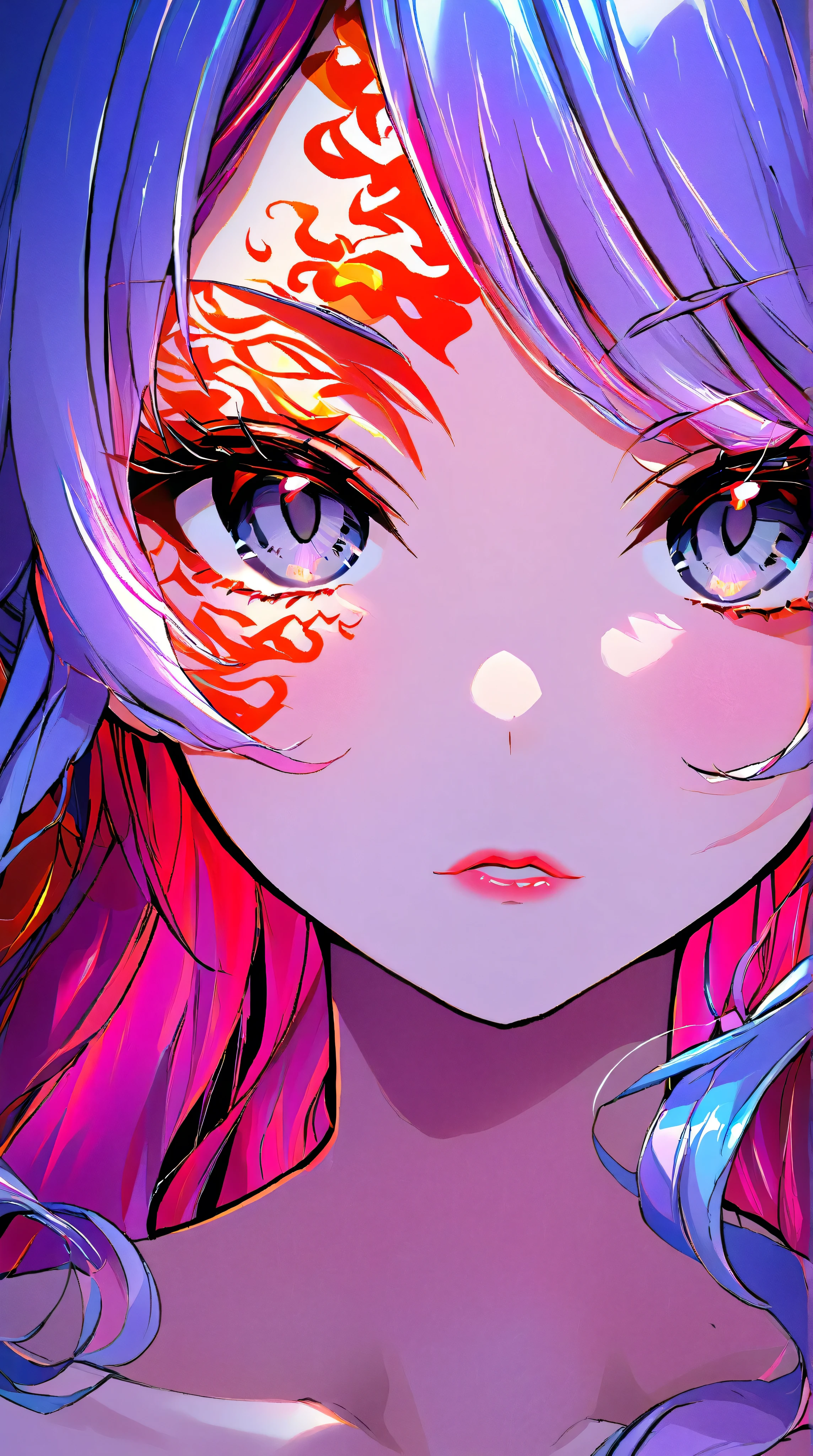 Woman, with very long curly red hair, with gray eyes, she is wearing a tube top and jeans, wears hair decoration, has big , she has pretty pink lips, shiny skin, jewelry, shiny skin, big breasts, cleavage, no background, blue background, red background, sexy, submissive, shy, heavy blushing,