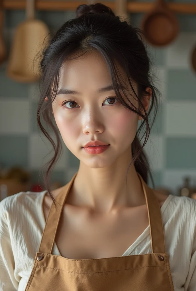 ((best quality, 8K, RAW photos, masterpiece :1.3)), (Practical、Practical:1.37)、Very detailed、Ultra-high resolution, (Professional lighting), ((From below:1.2)),((Full body image)),Solitary, 1 female, Solitary, (1), Japanese, Beautiful and delicate face, Shining eyes, Brown eyes,Small Breasts、 Small Breasts:1.3,(Nogizaka-style beautiful girl) , Delicate and beautiful skin, Texture, Blue Kitchen,
(Healthy smile),(((naked,pussy,nipple)))