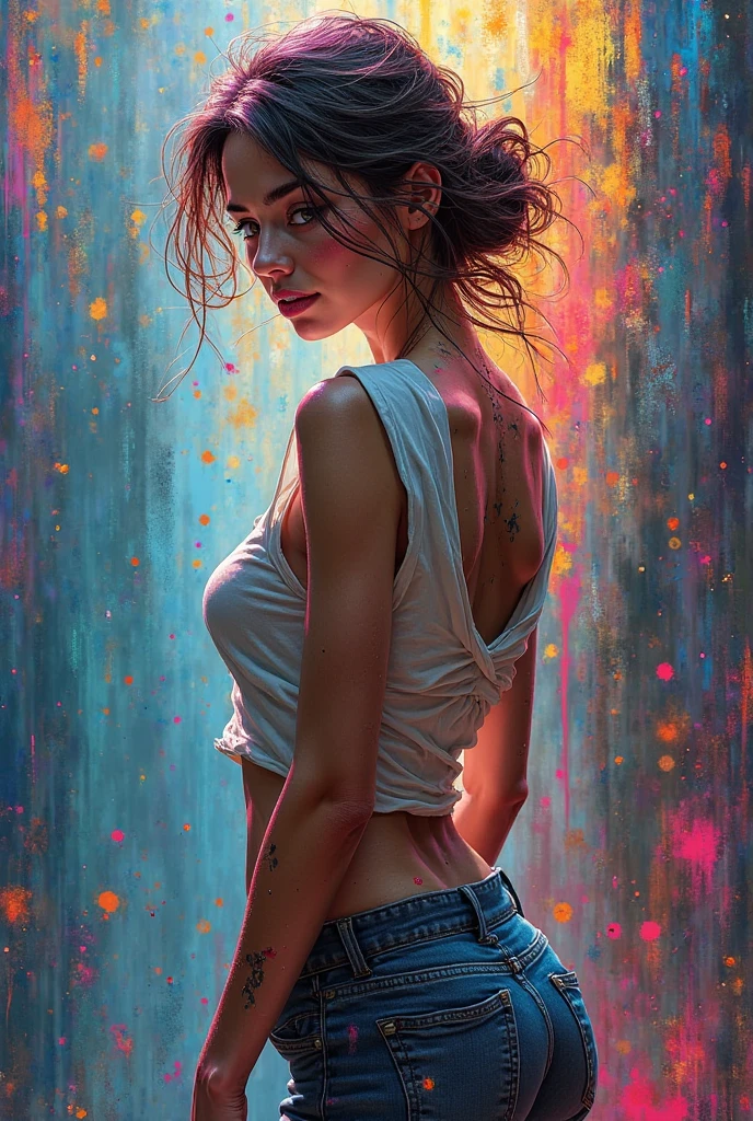 best quality, masterpiece, highres,1girl,beautiful face, nude, naked, colorful, painting burst, artstation, concept art, smooth, sharp focus, illustration, dreamy magical atmosphere, art by artgerm and greg rutkowski and alphonse mucha