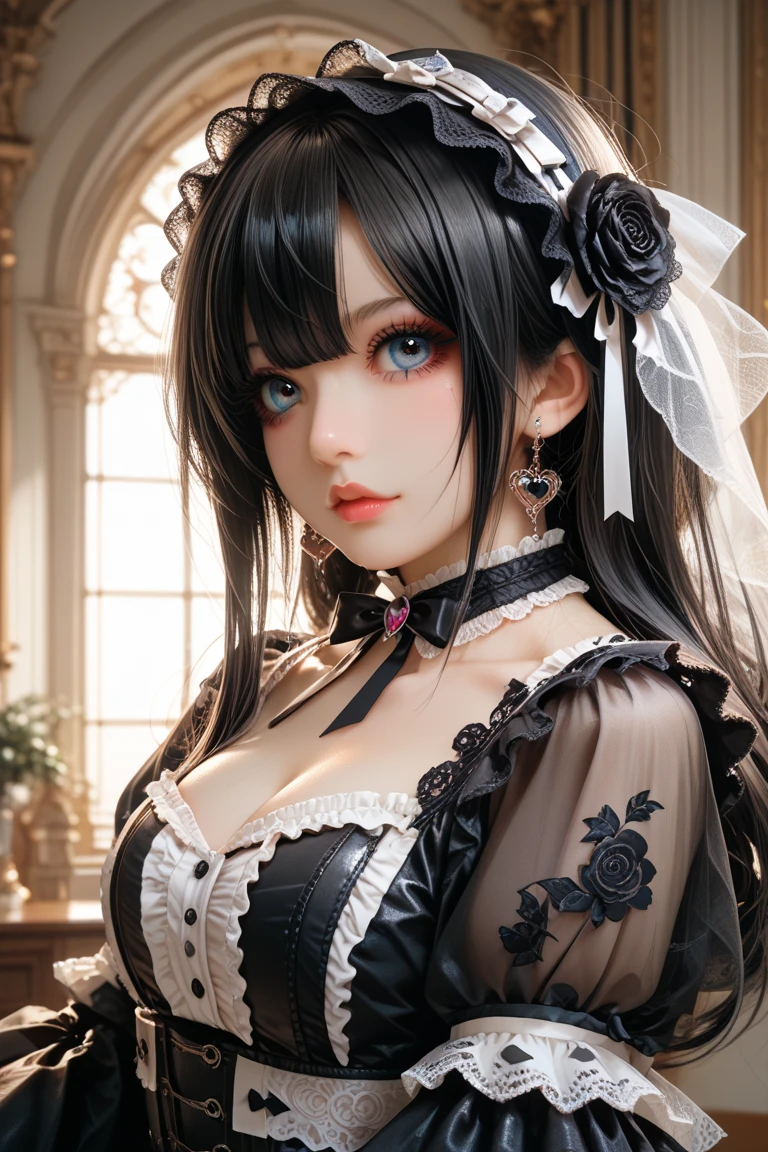 Award-winning color photograph of a Victorian vampire..... cherrynobodysd15+ wearing a black dress, leather corset, Dark Mist Village, the night, SINISTER, A Grim Premonition, mist, Moonbeams, Bright, inviting eyes, pale skin, (black hair)+, Shallow depth of field, High contrast, Backlighting, bloom, chromatic aberration, Smooth, sharp-focus, Shot on a mirrorless camera, (nsfw:1.3)