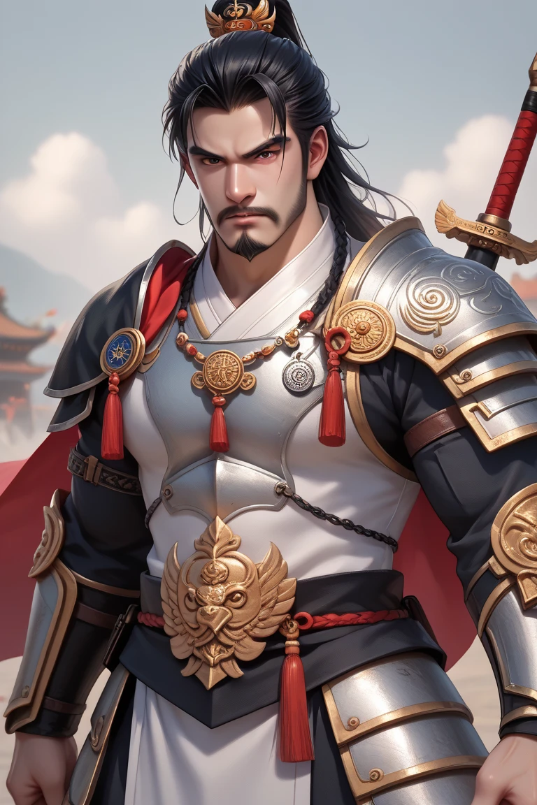 masculine male, 1man, feudal Japan era, samurai, wearing a gi, leather plates on shoulders, leather plates around legs, wrapped tabi footwear, tachi, tightly wrapped bandana over mouth and nose, conical rice hat, leather chest armor, rice hat on head, white and red kimono, close-up shot, stern eyes, swirling green fire, large rice hat atop head