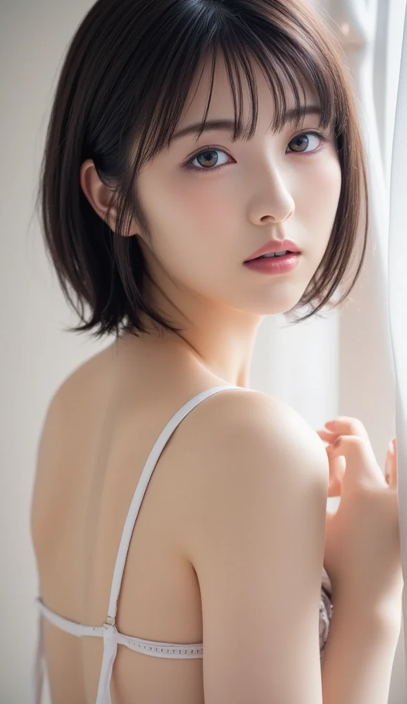 (Bob Cut Hair:1.2),(Wearing a backless dress:1.8),1 person,Japanese,21 years old,(Small breasts:1.3),(Highest quality,masterpiece:1.3,Ultra-high resolution,),(Very detailedな,Caustics),(Realistic:1.4,RAW shooting,)Ultra-Realistic Capture,Very detailed,High resolution 16K human skin closeup。 Natural skin texture、,pores、、It needs to be detailed enough to be easily identifiable。 Skin tone is even and healthy looking。 Use natural light and color, Happy expression, Looking into the camera, Perfect dynamic composition, indoor、Cleavage、freckles、Duck mouth、You can see up to the buttocks