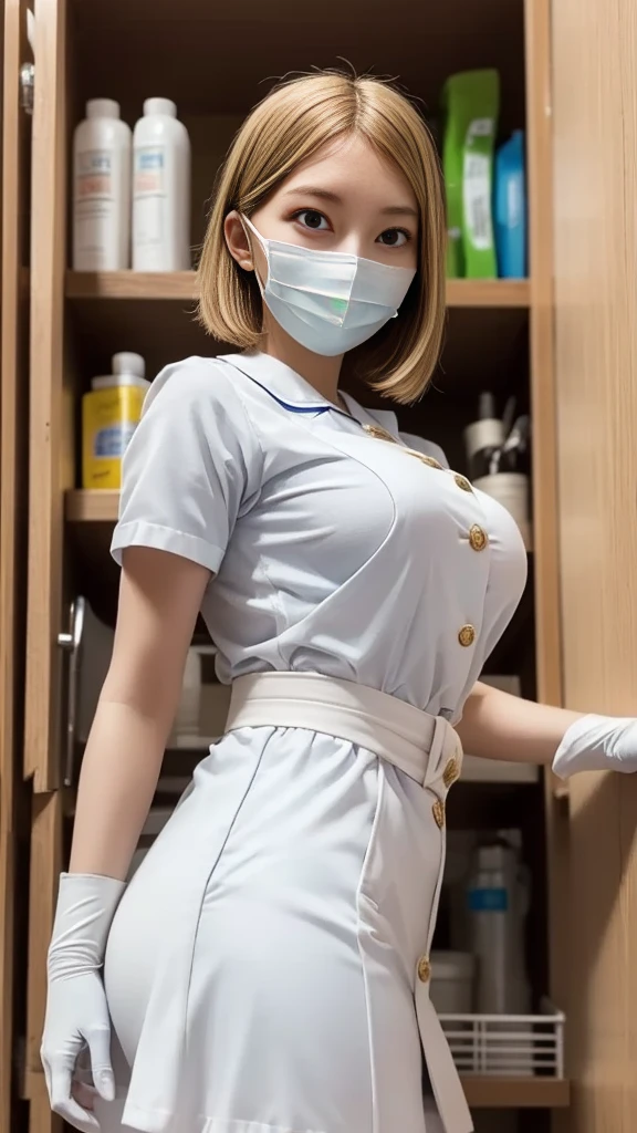 nurse , latex , poitrine gigantesque, Gants , masque , chemisier , chirurgie , bloc operatoire ,vert ,doctoresse ,table operation , seringue , Stétoscope , patiente