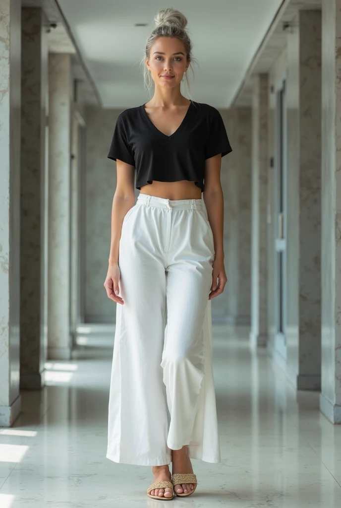 model, A modern woman from Ceará, with a style reflecting the hot and dry climate, wearing lightweight and practical clothing. She is in an urban environment that blends modernity with local cultural elements like crafts.