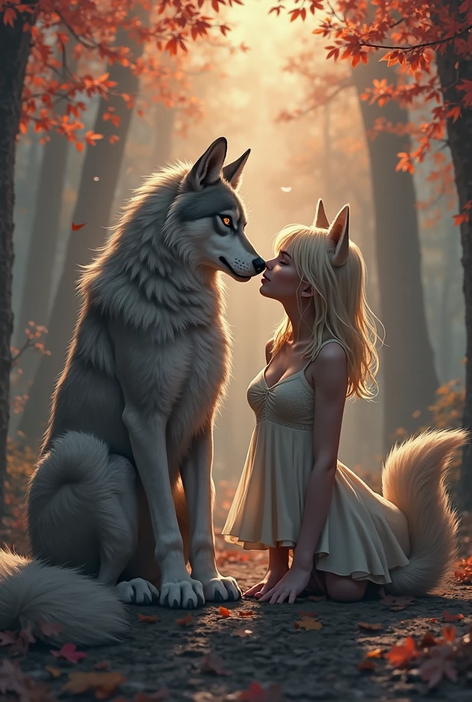 Female Deer and Male Wolf Mating Couple in love