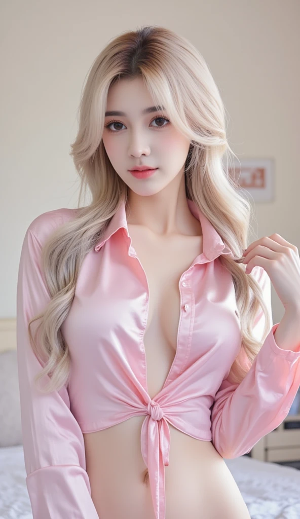 forehead、Big Breasts、Northern Europe、Russia、beautiful girl、Platinum Blonde Hair、Blouse with collar and sleeves、Straight long hair、Hitting the face and front of the eyes、Big blue eyes、Northern Europeの若者、Perfect body、White tendons、Glowing Skin、Young and beautiful skin、A perfect and beautiful little face、Bright makeup、Pale pink lips、Bright expression、16-year-old girl、lipstick、Viewer's vision、Golden Hour Lighting、Bokeh Atmosphere Perspective、detailed、Movie Light、複雑なdetailed、High resolution、 フェイスデザインのdetailedな特徴、Attention to detail、Clear focus、Smoothness、{{masterpiece}}