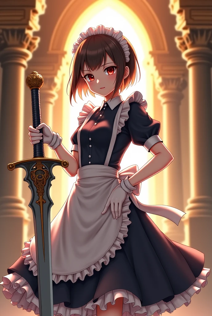 Top quality, very delicate and beautiful, girl, 11 years old, (dark brown hair), blue clothes with vertical buttons, belt at the waist, white skirt, (ponytail)), (white hair band), (brown boots), blue eyes, standing, smile, a large amount of blood in clothes, (bloody), darkness falling, (clothes bloody)