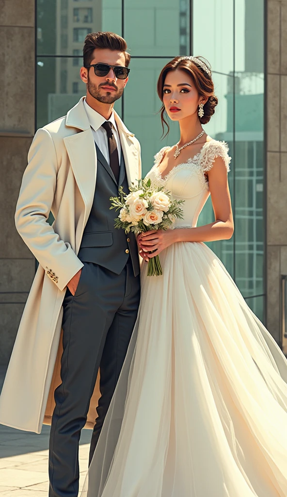 ((Best quality)), ((masterpiece)), (detailed:1.4), male and female couple, 3D, an image of a sweet young couple wearing purple wedding outfits, man wearing matching tuxedo ((dynamic expressions)) HDR (High Dynamic Range),Ray Tracing,NVIDIA RTX,Super-Resolution,Unreal 5,Subsurface scattering,PBR Texturing,Post-processing,Anisotropic Filtering,Depth-of-field,Maximum clarity and sharpness,Multi-layered textures,Albedo and Specular maps,Surface shading,Accurate simulation of light-material interaction,Perfect proportions,Octane Render,Two-tone lighting,Wide aperture,Low ISO,White balance,Rule of thirds,8K RAW,