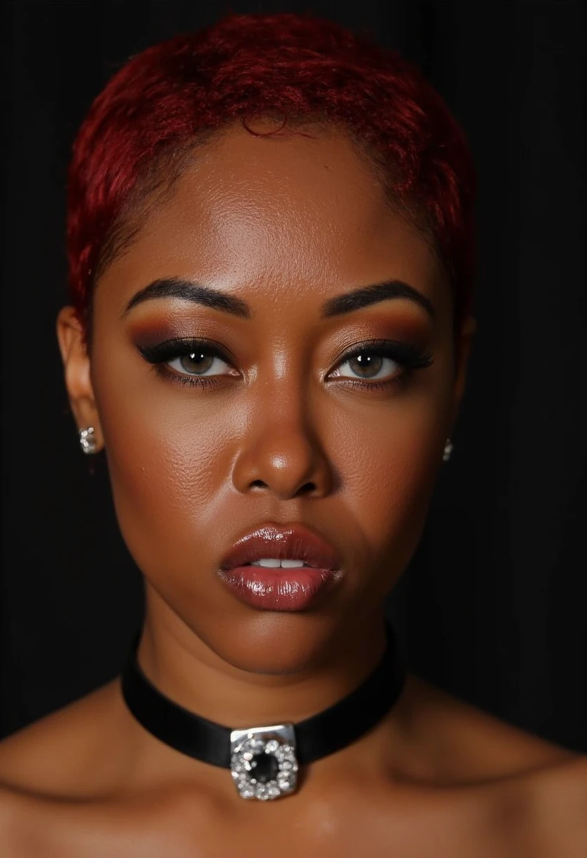 ebony love nude short red hair hoop earrings black lipstick