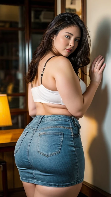 Thick Indonesian woman, highly detailed image, highly detailed face and eyes,