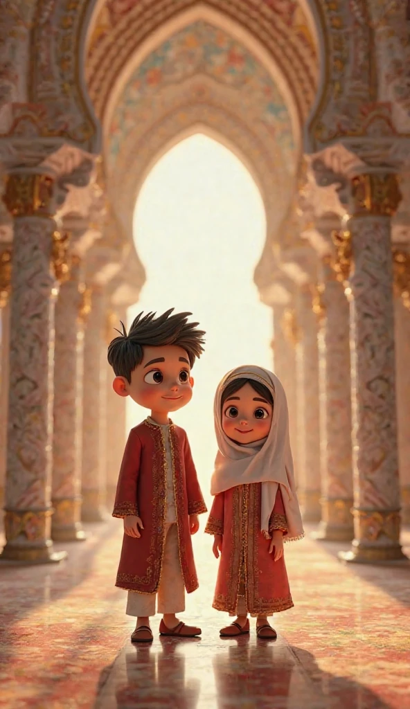 A boy named Nahad and Larki named Pagli and both wearing white suits were visiting Madinah. I am