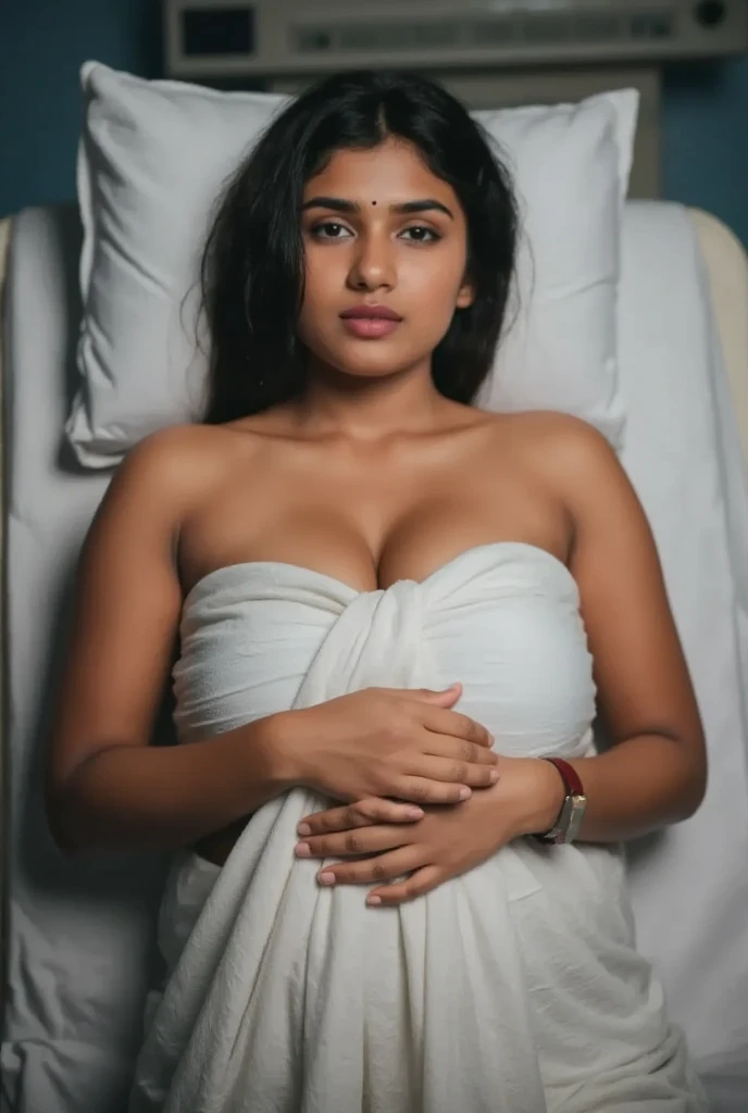 a beautiful Indian woman laying in bed
